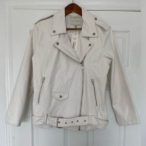 Oak + Fort One Size White Vegan Leather Moto Jacket